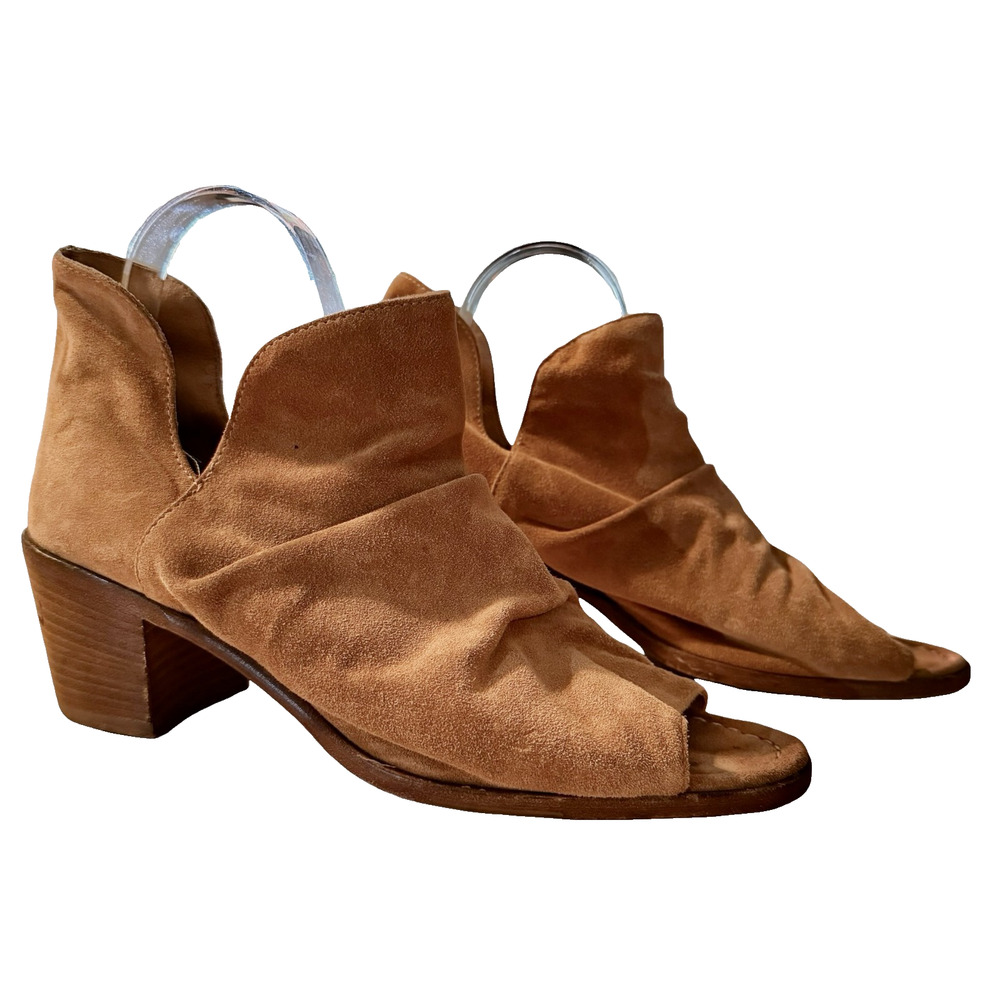Sundance Suede Leather Open Toe Ankle Booties Chunky Heel Shoes Boots 40 9 / 9.5